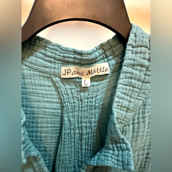 JP and Mattie Green Gauze Cotton Lagenlook 3/4 Sleeve Top Size Large - Picture 2 of 7
